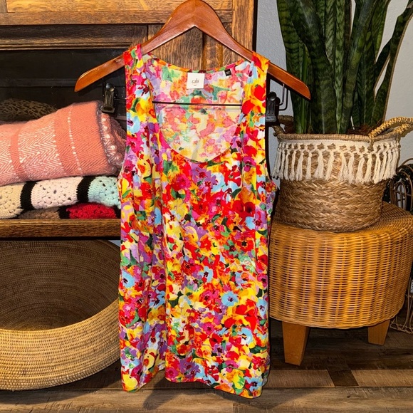 CAbi Tops - CAbi LUISA Summer Yellow Red Scoop Neck Floral Print Tank Top Size M #5045
